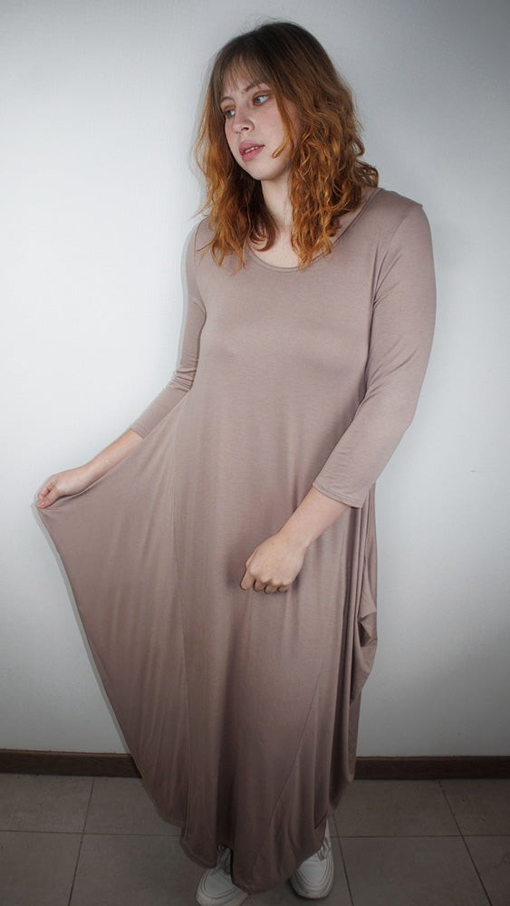 Vestido Ancho Globo Algodón Elasticado