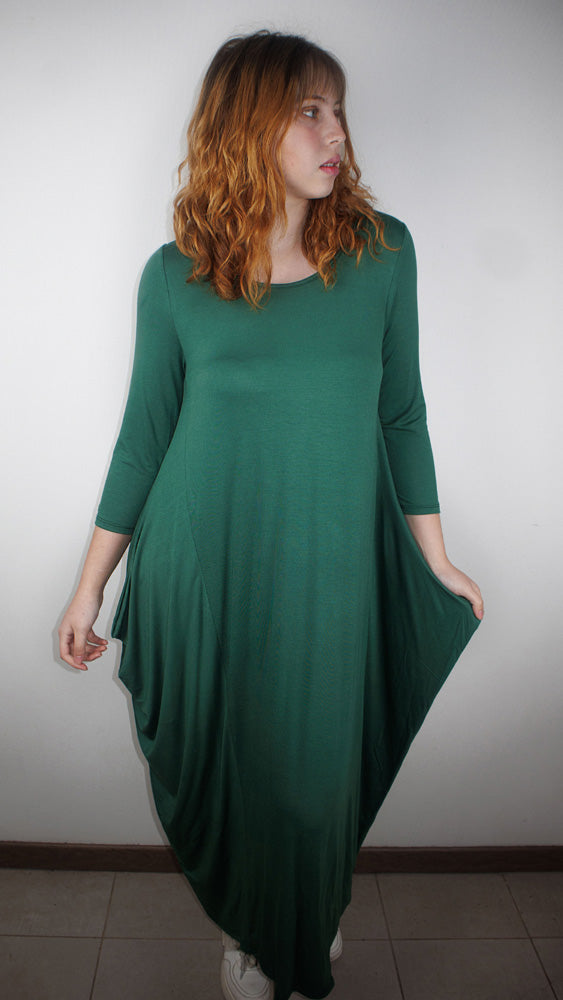 Vestido Ancho Globo Algodón Elasticado