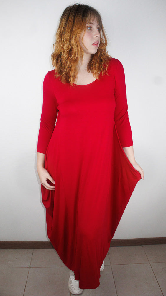 Vestido Ancho Globo Algodón Elasticado