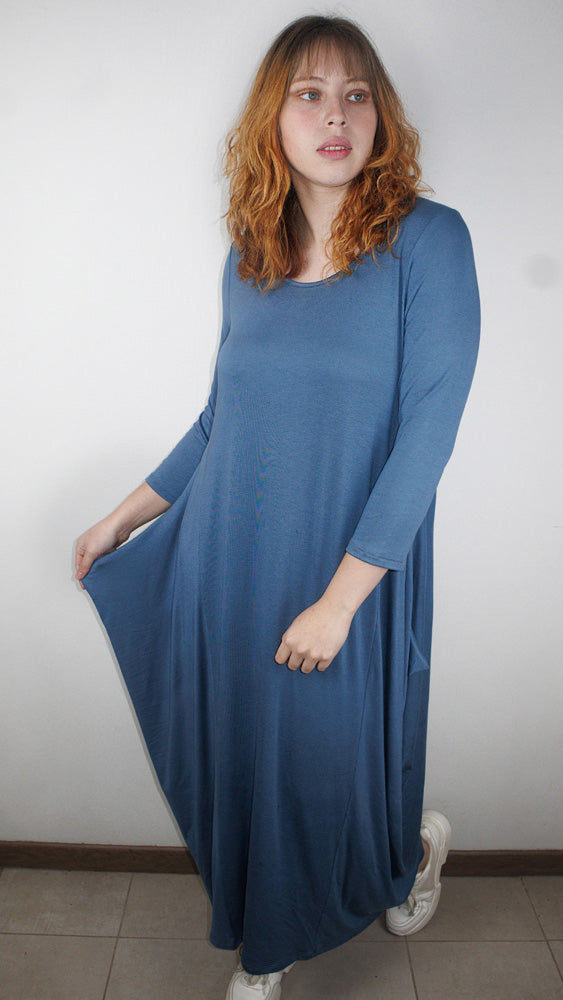 Vestido Ancho Globo Algodón Elasticado