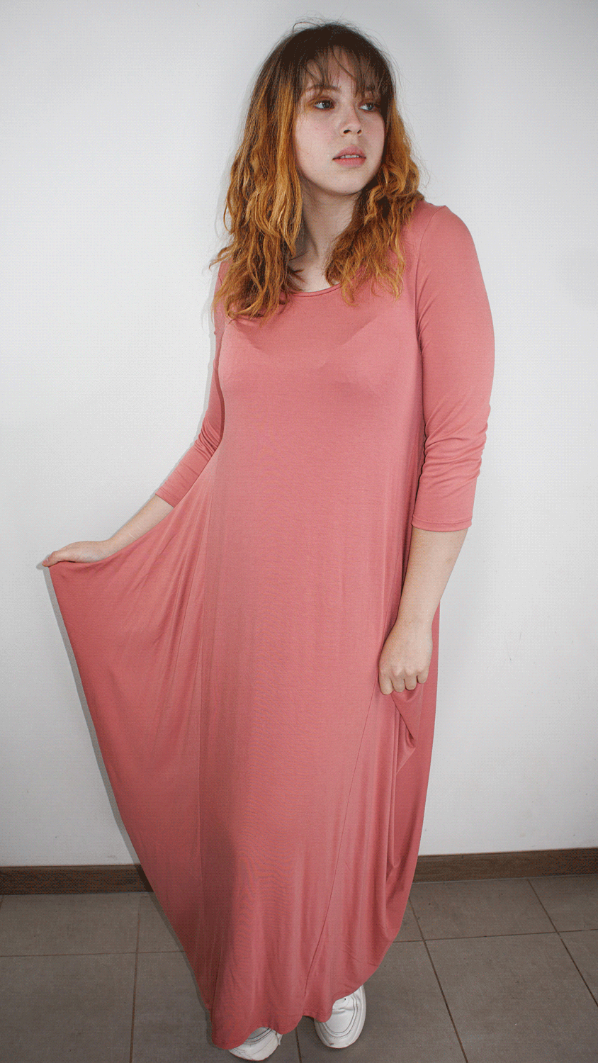 Vestido Ancho Globo Algodón Elasticado