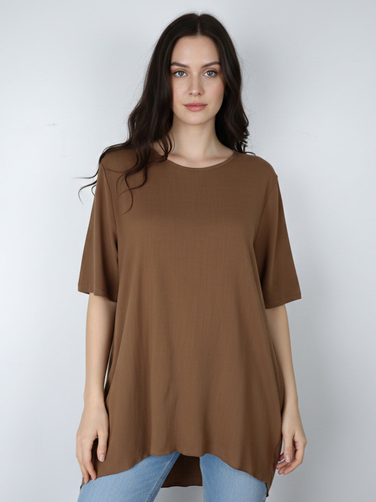 Blusa Larga Bolsillos Aria Símil Lino Spandex
