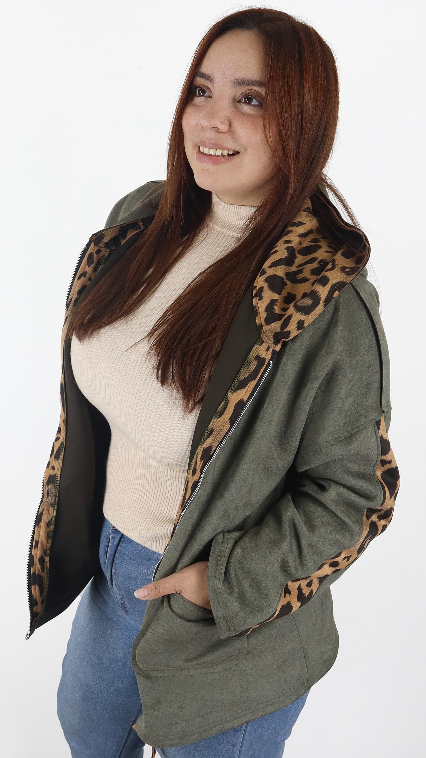 Chaqueta Capucha Rea Gamuza Print
