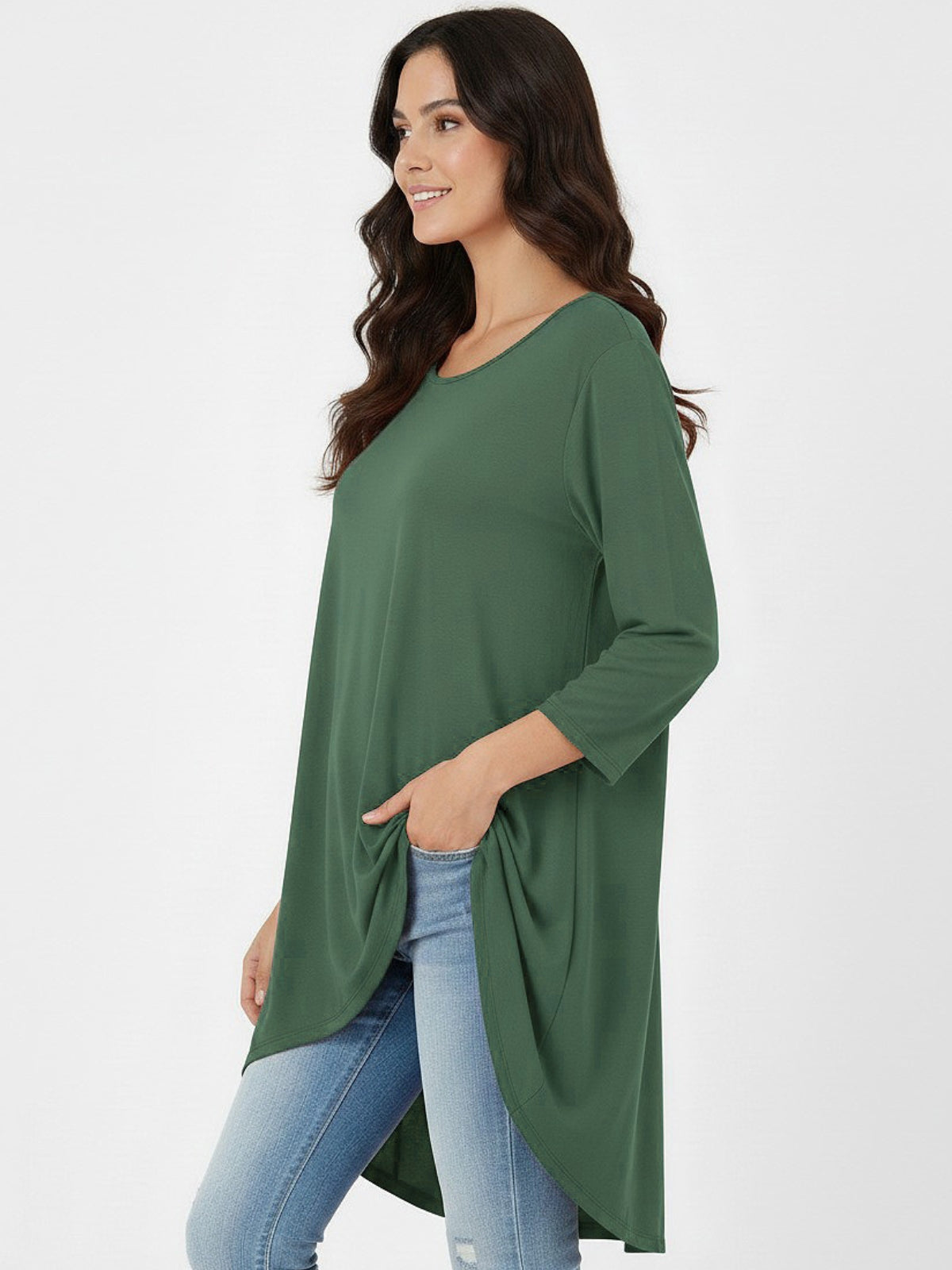 Polera Larga Bolsillos Orazia Algodón Elasticado