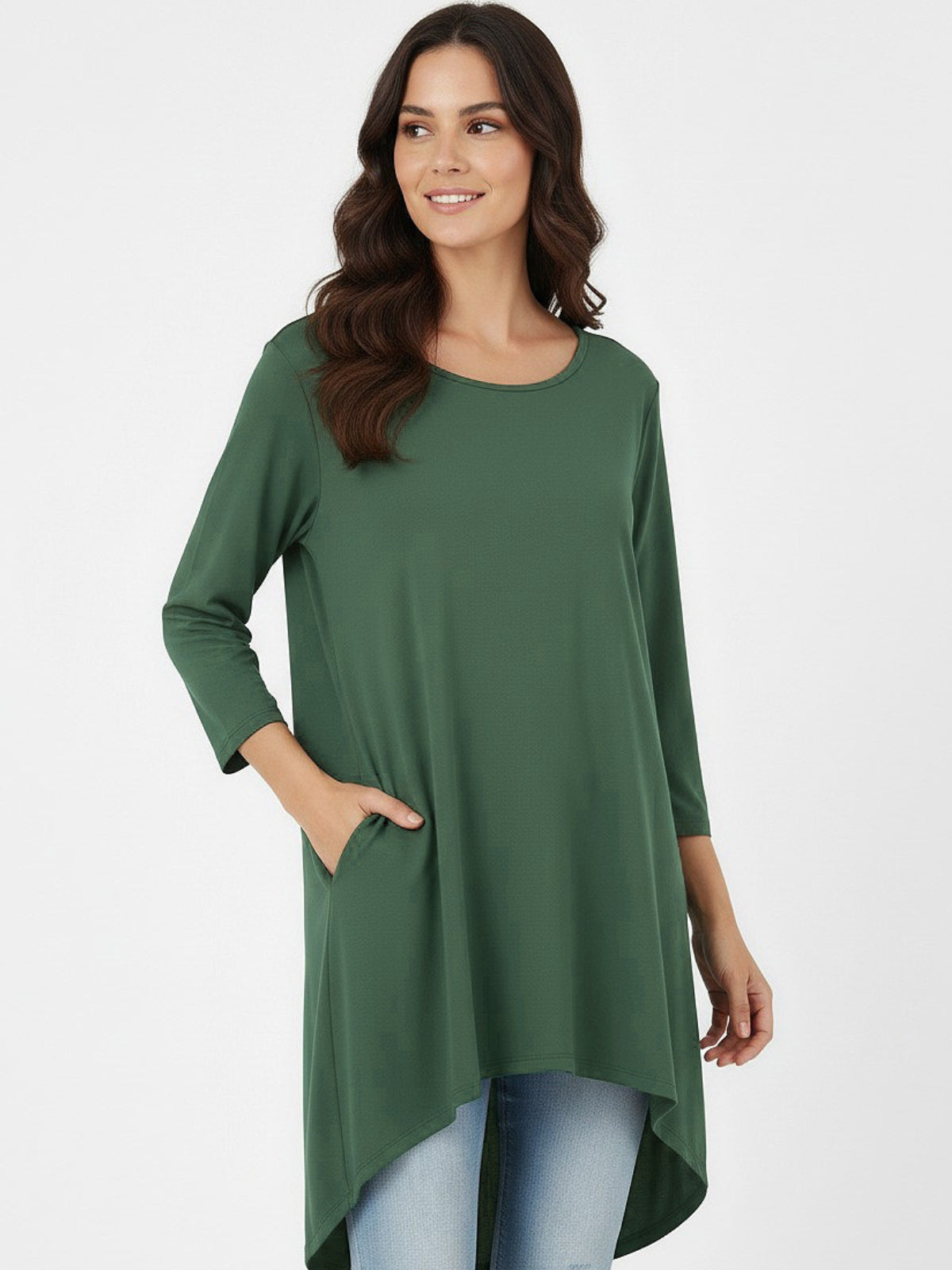 Polera Larga Bolsillos Orazia Algodón Elasticado