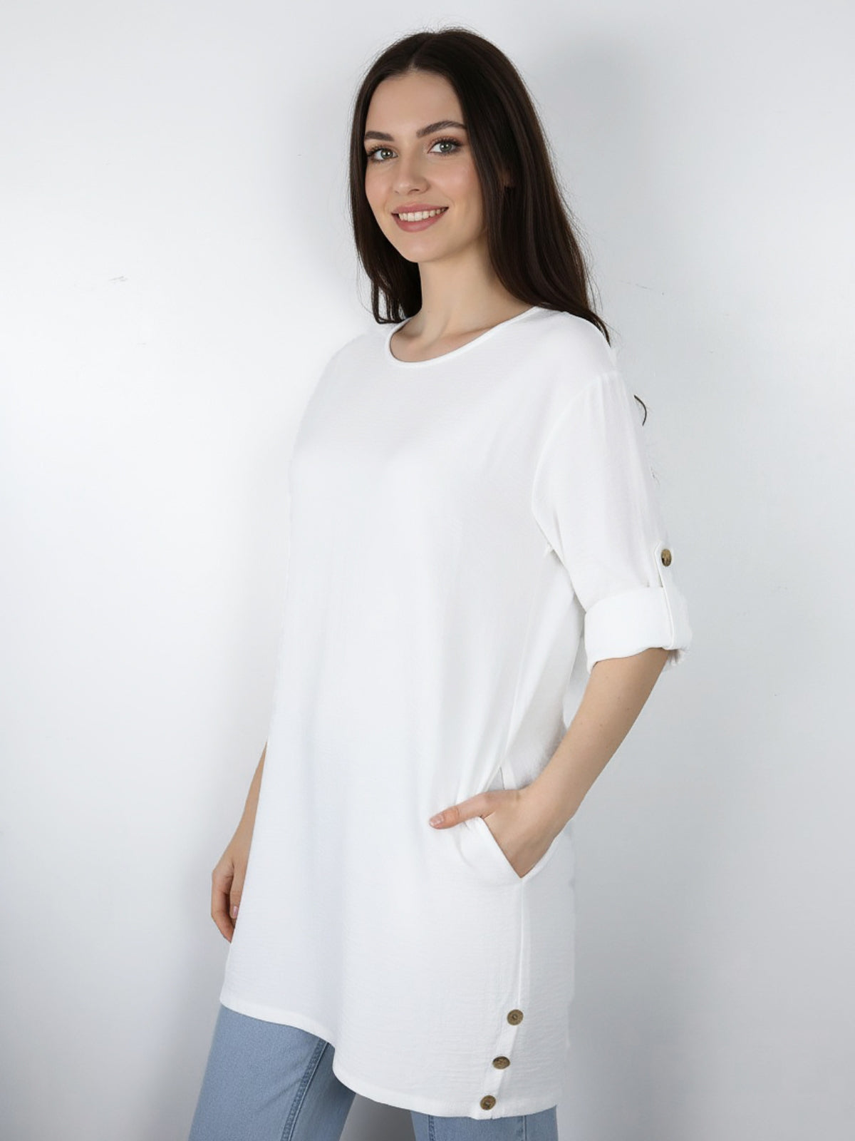 Blusa Larga Bolsillos Noemi Viscosa Cey