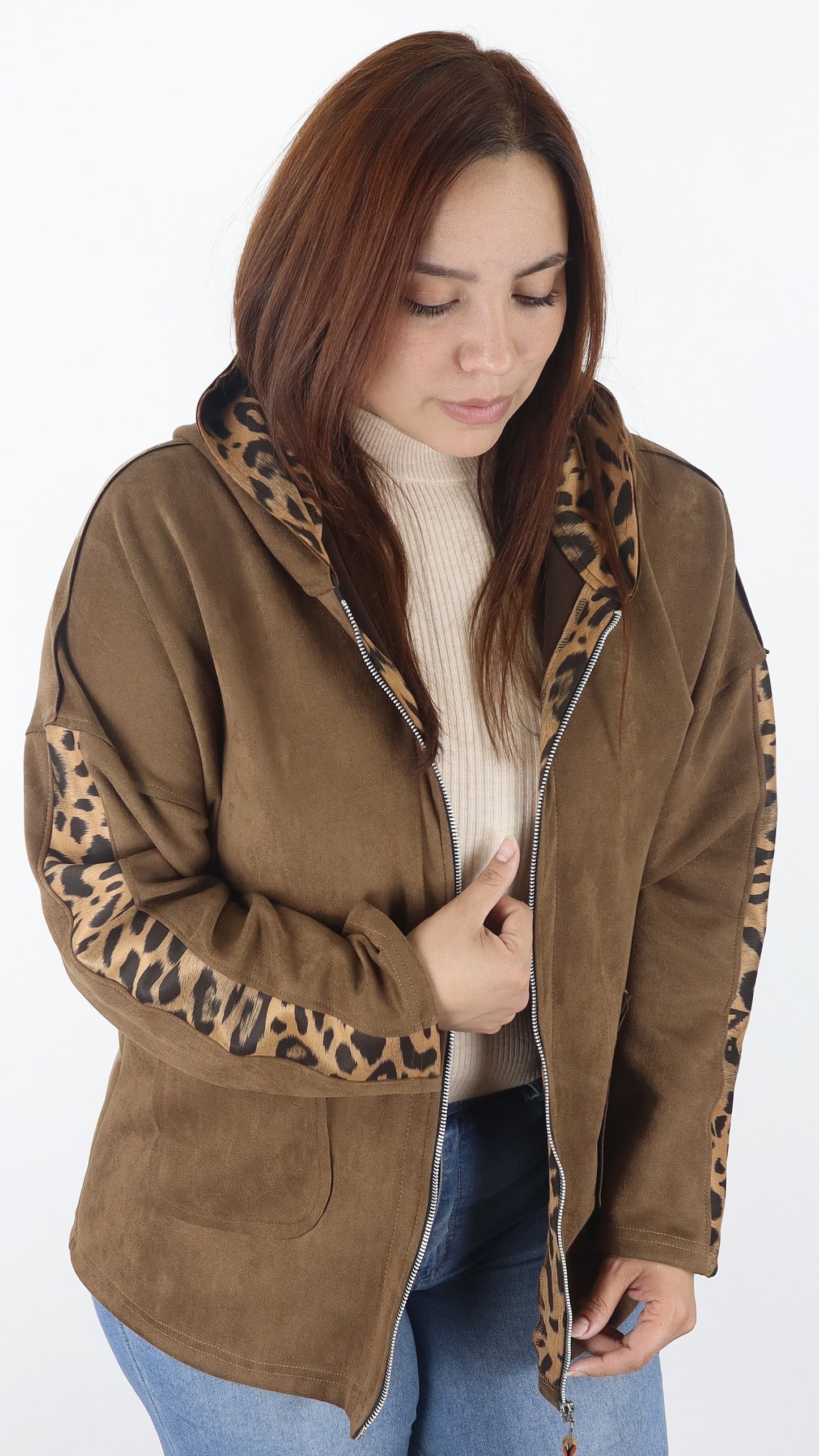 Chaqueta Capucha Rea Gamuza Print