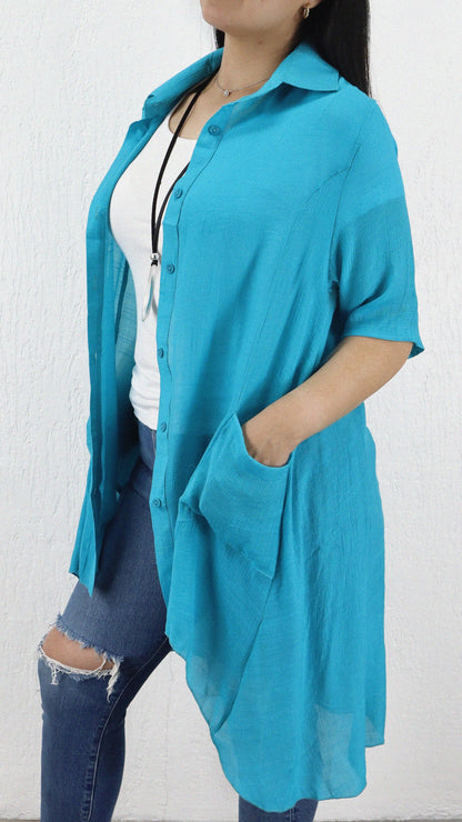 Vestido Camisero Bolsillos Hera Viscosa Liso