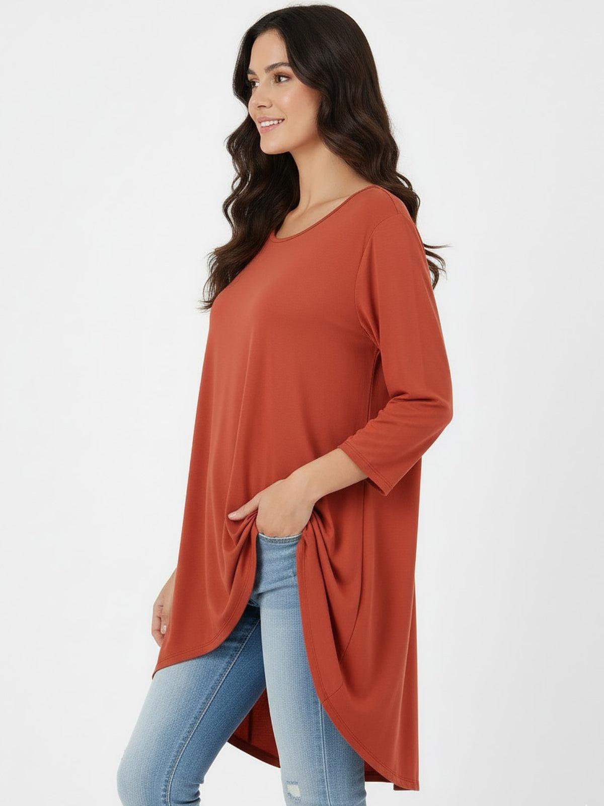 Polera Larga Bolsillos Orazia Algodón Elasticado