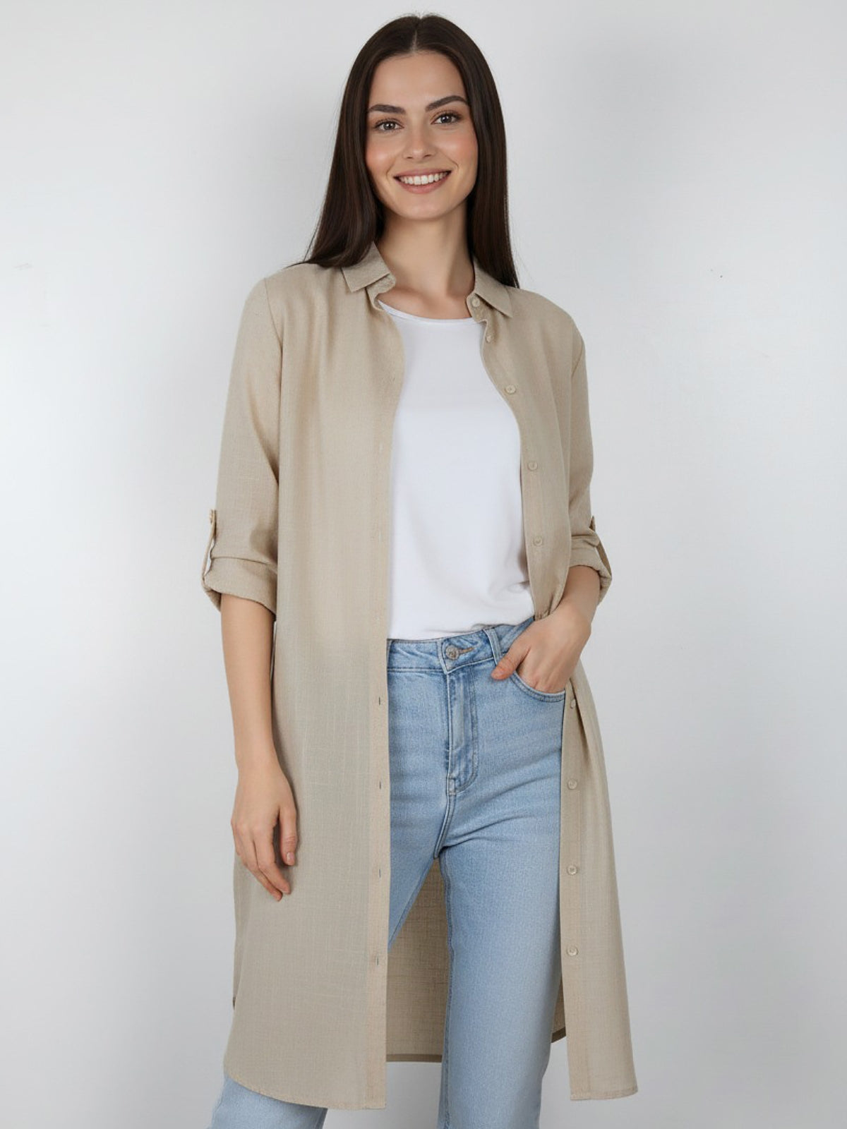 Bluson Largo 3/4 Bolsillo Zoe Lino