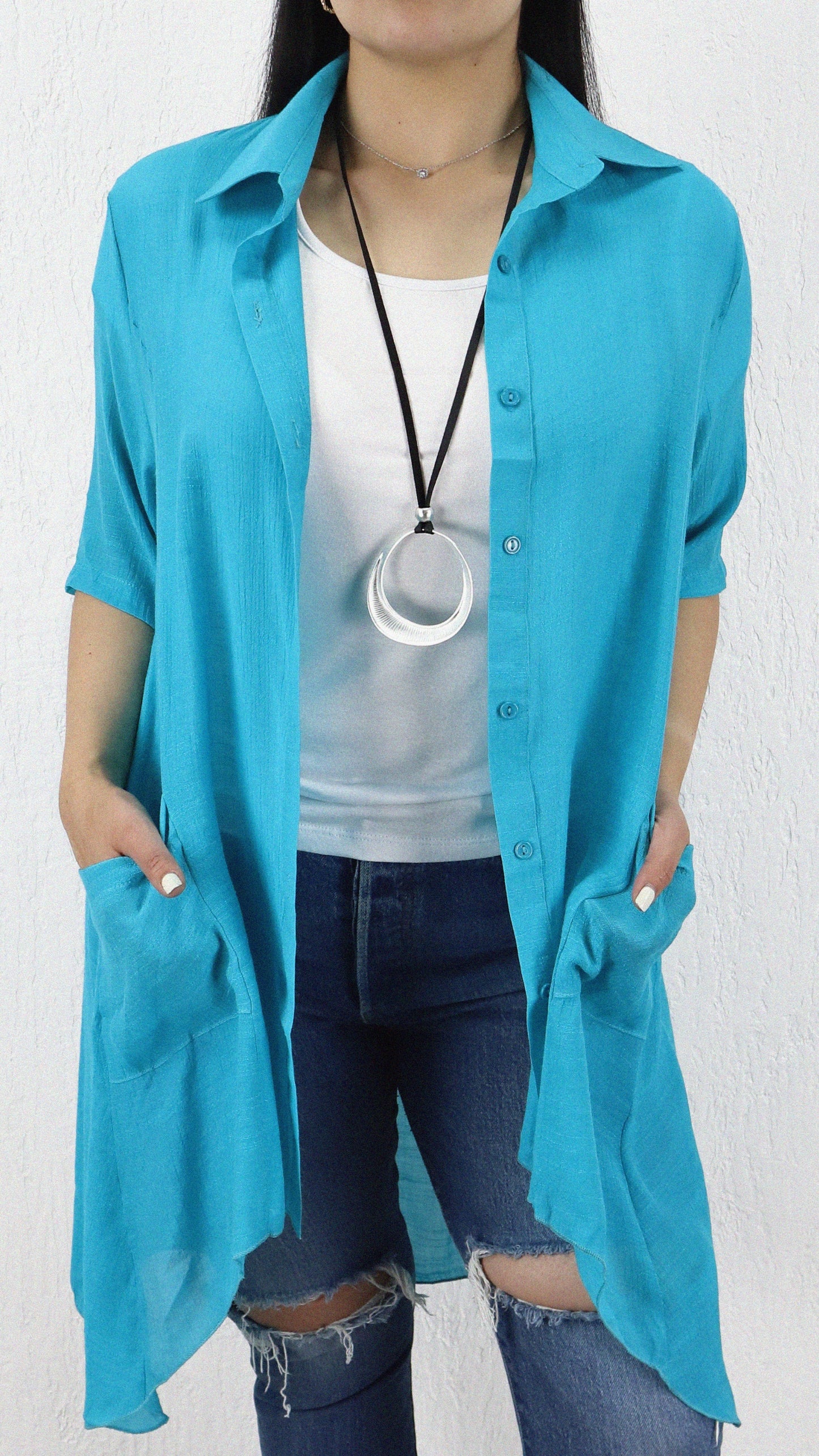 Vestido Camisero Bolsillos Hera Viscosa Liso