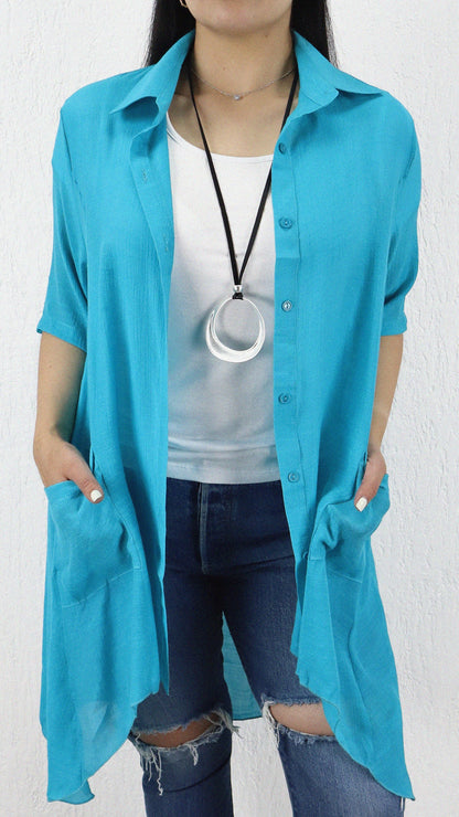 Vestido Camisero Bolsillos Hera Viscosa Liso
