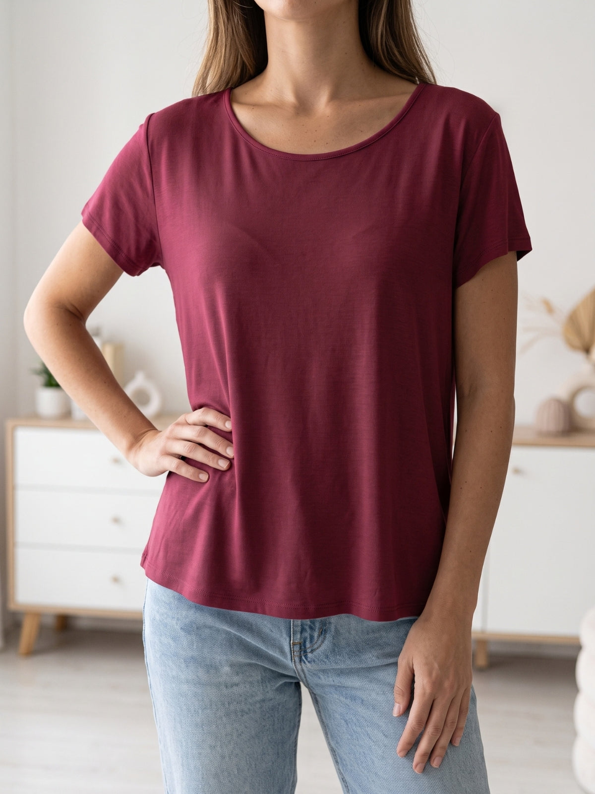 Polera Basica Manga Corta Modal Liso