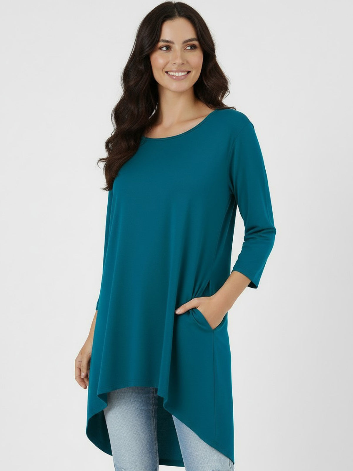 Polera Larga Bolsillos Orazia Algodón Elasticado