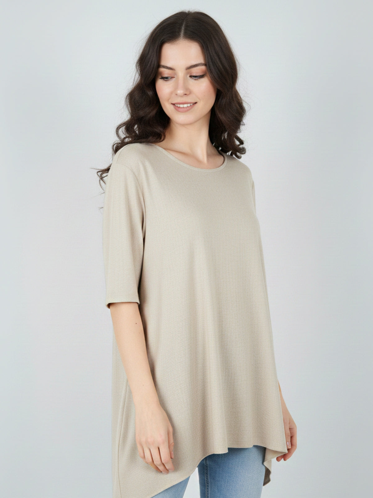 Blusa Larga Bolsillos Aria Símil Lino Spandex