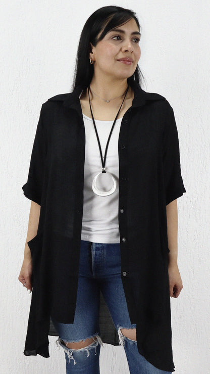 Vestido Camisero Bolsillos Hera Viscosa Liso