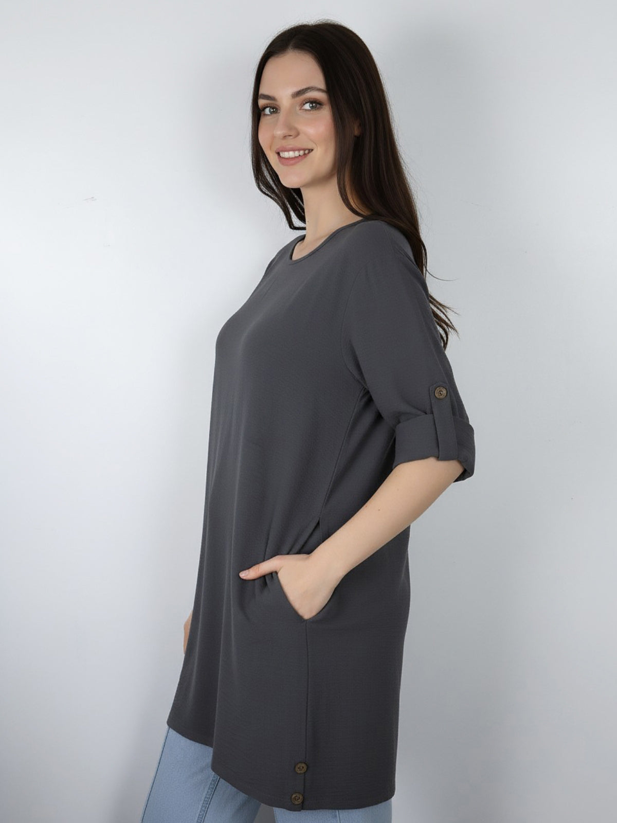 Blusa Larga Bolsillos Noemi Viscosa Cey